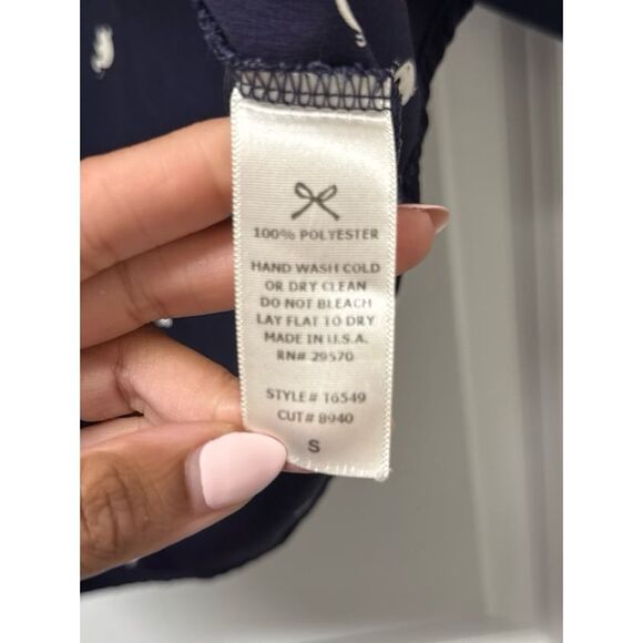 Everly Elephant print Navy blouse work suiting size S - Picture 2 of 4